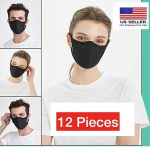12-Pack Black Face Mask Reusable Washable Cover